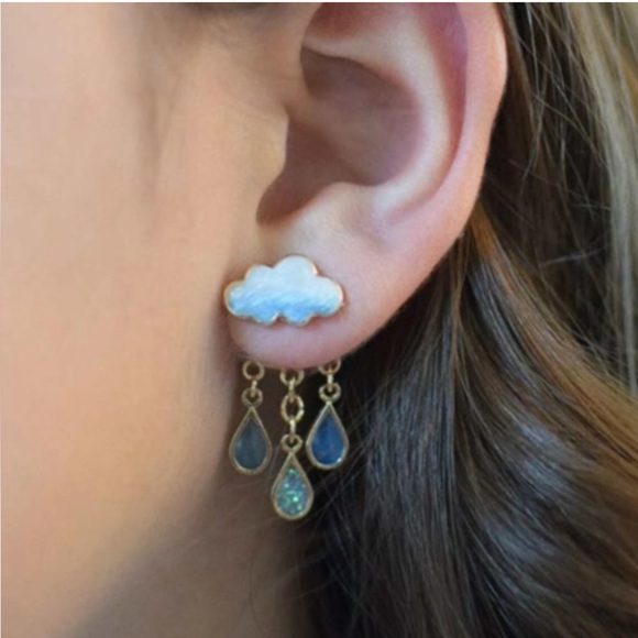 NEW!•Rainy Day•Rain Cloud Stud Earrings•Raindrops Dangle Back - Picture 3 of 6